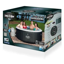 Bestway Whirlpool Lay-Z-Spa Miami | 4 Personen | 81 Massageluftdüsen | Automatisch Aufblasbar | 180x66 Cm | Schwarz/türkis | Abdeckung | Indoor Outdoor -Garten- & Gewächshäuser Geschäft 9d283887590609cce5f98801d05039d8