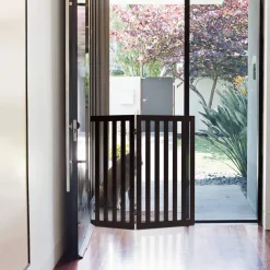 COSTWAY Absperrgitter Hunde 89cm Hoch, Schutzgitter Holz Klappbar, Treppengitter Hundeabsperrgitter Flexibel Türschutzgitter (Braun-Verlängerung)