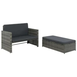 VidaXL 2-tlg. Garten-Lounge-Set Mit Auflagen Poly Rattan Grau