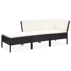 VIDAXL 3-tlg. Garten-Lounge-Set Mit Auflagen Poly Rattan Schwarz