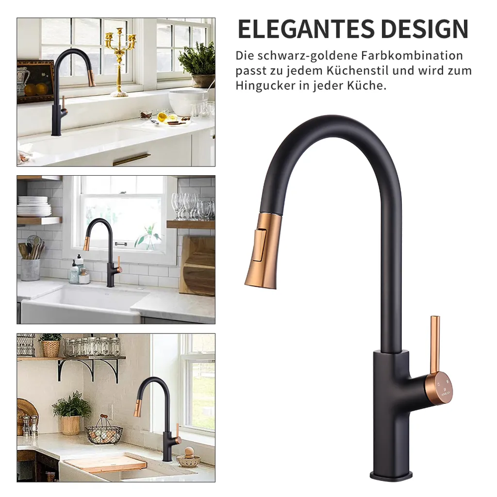 Aihom Wasserhahn Küche Schwarz Küchenarmatur Ausziehbar 360° Drehbar Wasserhahn Ausziehbar Mischbatterie Mit 2 Strahlarten Küchenarmatur Hochdruck Mit Höhe Bogenauslauf, Schwarz 9 Aihom Wasserhahn Küche Schwarz Küchenarmatur Ausziehbar 360° Drehbar Wasserhahn Ausziehbar Mischbatterie Mit 2 Strahlarten Küchenarmatur Hochdruck Mit Höhe Bogenauslauf, Schwarz – Bild 9