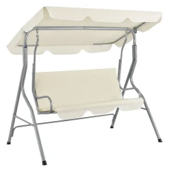 Juskys Hollywoodschaukel 3-Sitzer Mit Dach & Sitzauflage – Gartenschaukel 200 Kg Belastbar – Schaukelbank Für Garten & Terrasse - Beige