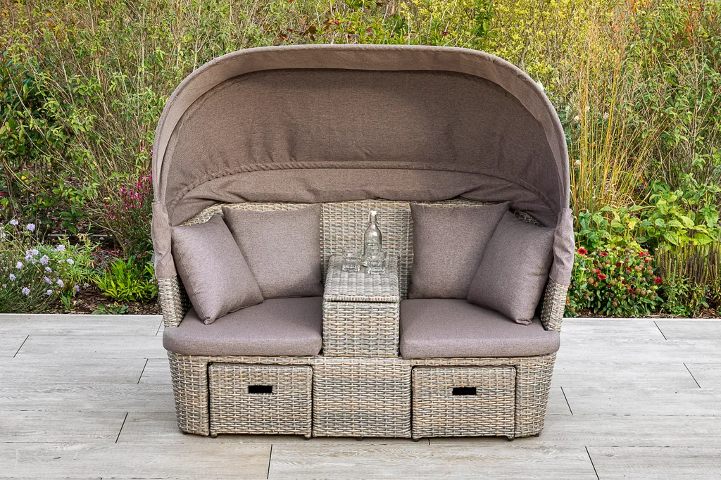 Merxx Funktionsbank "Alamo" - Stahlgestell Mit Kunststoffgeflecht Steinbeige, Inkl. Kissen 2 Merxx Funktionsbank "Alamo" - Stahlgestell Mit Kunststoffgeflecht Steinbeige, Inkl. Kissen – Bild 2