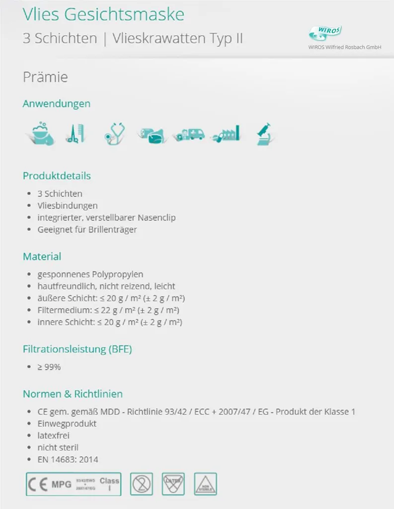 WIROS Wilfried Rosbach GmbH Wiros 40 X 50 Stk.(2000 Stk) OP Mundschutz Grün Maske Atemschutz M. Gummizug 3-lagig Atemmaske 2 WIROS Wilfried Rosbach GmbH Wiros 40 X 50 Stk.(2000 Stk) OP Mundschutz Grün Maske Atemschutz M. Gummizug 3-lagig Atemmaske – Bild 2