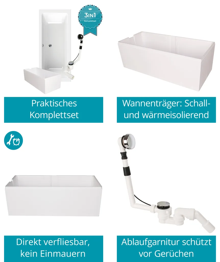 Calmwaters® Badewanne Komplettset 180x80 Cm Mit Wannenträger & Ablaufgarnitur, Duobadewanne Für 2, Set Acryl-Badewanne Rechteckig, Modern Select Rechteck Badewanne 180 X 80 Cm, Weiß, 99000158 4 Calmwaters® Badewanne Komplettset 180x80 Cm Mit Wannenträger & Ablaufgarnitur, Duobadewanne Für 2, Set Acryl-Badewanne Rechteckig, Modern Select Rechteck Badewanne 180 X 80 Cm, Weiß, 99000158 – Bild 4