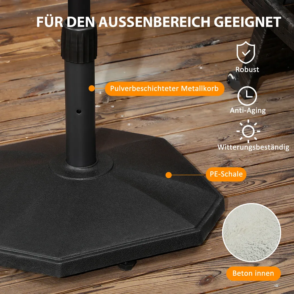 Outsunny Sonnenschirmständer 22 Kg Sonnenschirmfuß Für Mastdurchmesser Ø 32/34/38 Mm, Schirmständer Für Garten, Balkon, Zementfüllung, Schwarz 46 X 46 X 39 Cm 5 Outsunny Sonnenschirmständer 22 Kg Sonnenschirmfuß Für Mastdurchmesser Ø 32/34/38 Mm, Schirmständer Für Garten, Balkon, Zementfüllung, Schwarz 46 X 46 X 39 Cm – Bild 5