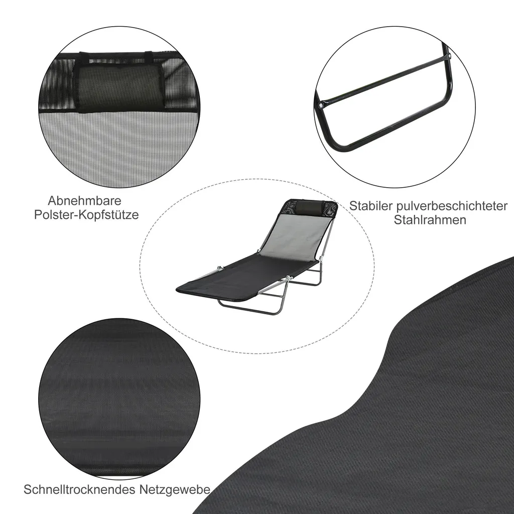 Outsunny Sonnenliege Gartenliege Relaxliege Bäderliege Zweibeinliege 4 Farben (Schwarz) 5 Outsunny Sonnenliege Gartenliege Relaxliege Bäderliege Zweibeinliege 4 Farben (Schwarz) – Bild 5