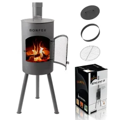 BonFeu - BonGiano SP (Ø 30 Cm) - Stahl - Gartenkamin - Terassenofen - Feuerstelle - 30 X 30 X 135 Cm - Schwarz