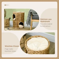 PawHut Kratztonne, Höhe 47 Cm, Kratzturm Mit 2 Ebenen, Katzenturm Mit Kissen, Katzentonne Mit 2 Höhlen, Katzenkratzbaum Aus Wasserhyazinthe, Stahl, Hellbraun -Garten- & Gewächshäuser Geschäft 9f95b0d6f8ca81f0c68e6fbbd880c5f4