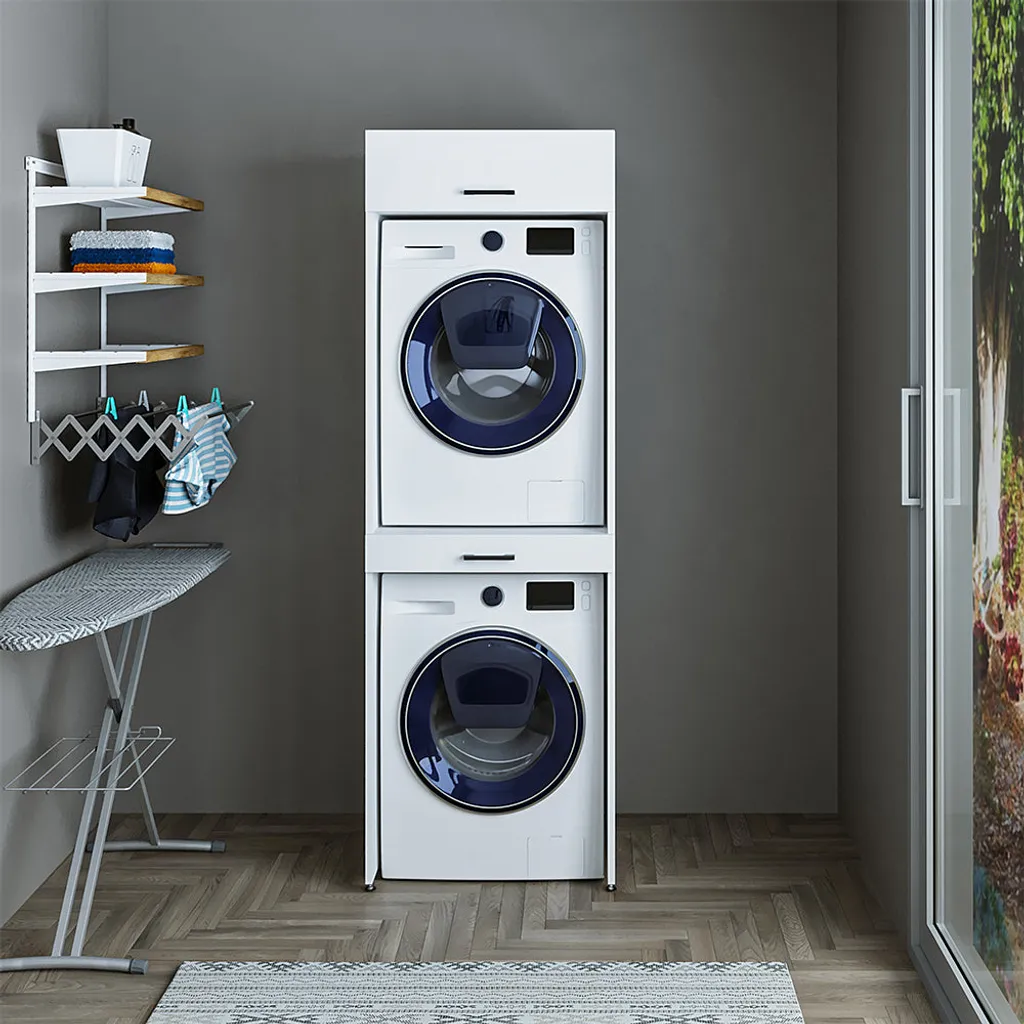 Roomartstore.de Roomart - Waschmaschinenschrank Für Trockner & Waschmaschine - Mit Ausziehbrett - Weiß - Schwarz Eiche: Weiß / + Ohne Klappschrank 12 Roomartstore.de Roomart - Waschmaschinenschrank Für Trockner & Waschmaschine - Mit Ausziehbrett - Weiß - Schwarz Eiche: Weiß / + Ohne Klappschrank – Bild 12