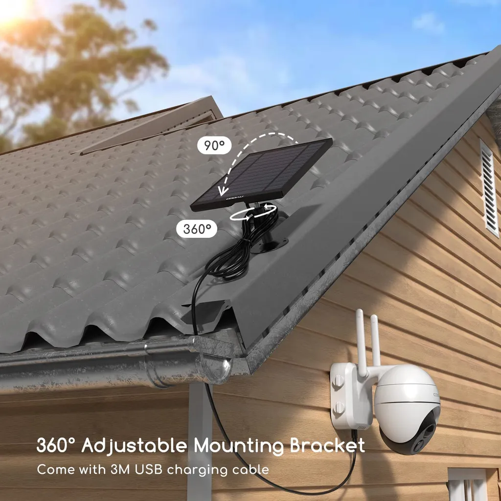 COOAU Solarpanel Für Solarbetriebene Sicherheitskamera,Akku Überwachungskamera Aussen WLAN IP Kamera Outdoor Oder Türklingel, Wetterfest, 360° Einstellbare Halterung,3M USB-Kable 2 COOAU Solarpanel Für Solarbetriebene Sicherheitskamera,Akku Überwachungskamera Aussen WLAN IP Kamera Outdoor Oder Türklingel, Wetterfest, 360° Einstellbare Halterung,3M USB-Kable – Bild 2