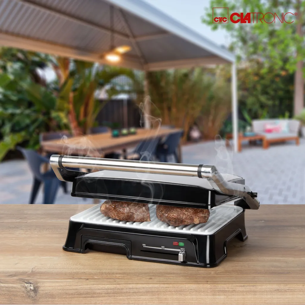 Clatronic KG 3571 Elektrischer Kontaktgrill, Multigrill, Für Beidseitiges & Fettfreies Grillen, Antihaftbeschichtete Platten, Kabelaufwicklung, 2000 Watt, Edelstahl 7 Clatronic KG 3571 Elektrischer Kontaktgrill, Multigrill, Für Beidseitiges & Fettfreies Grillen, Antihaftbeschichtete Platten, Kabelaufwicklung, 2000 Watt, Edelstahl – Bild 7