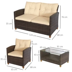 Outsunny 4 Tlg. Rattan Gartenmöbel-Set, Gartengarnitur Mit Kissen, Sitzgruppe Mit 2 Doppelsofa, 2 Stühlen, 1 Couchtisch, Sitzgarnitur Für Garten, Terrasse, Metall+Polyester, Beige -Garten- & Gewächshäuser Geschäft a097ff772932adad0e1fc3e3f86a06c5