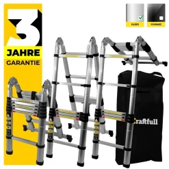 Craftfull Klappleiter CF-102B - Soft-Close-Funktion - Aluminium Klappleiter - Teleskopleiter - Tragetasche - Anlegeleiter - 2 X 1.6 Meter (Total 3.2 M)