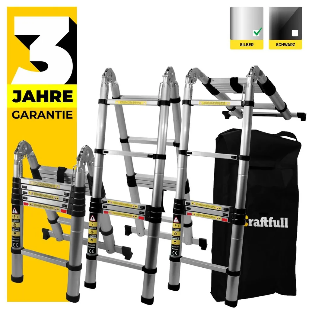 Craftfull Klappleiter CF-102B - Soft-Close-Funktion - Aluminium Klappleiter - Teleskopleiter - Tragetasche - Anlegeleiter - 2 X 1.6 Meter (Total 3.2 M) 1 Craftfull Klappleiter CF-102B - Soft-Close-Funktion - Aluminium Klappleiter - Teleskopleiter - Tragetasche - Anlegeleiter - 2 X 1.6 Meter (Total 3.2 M)
