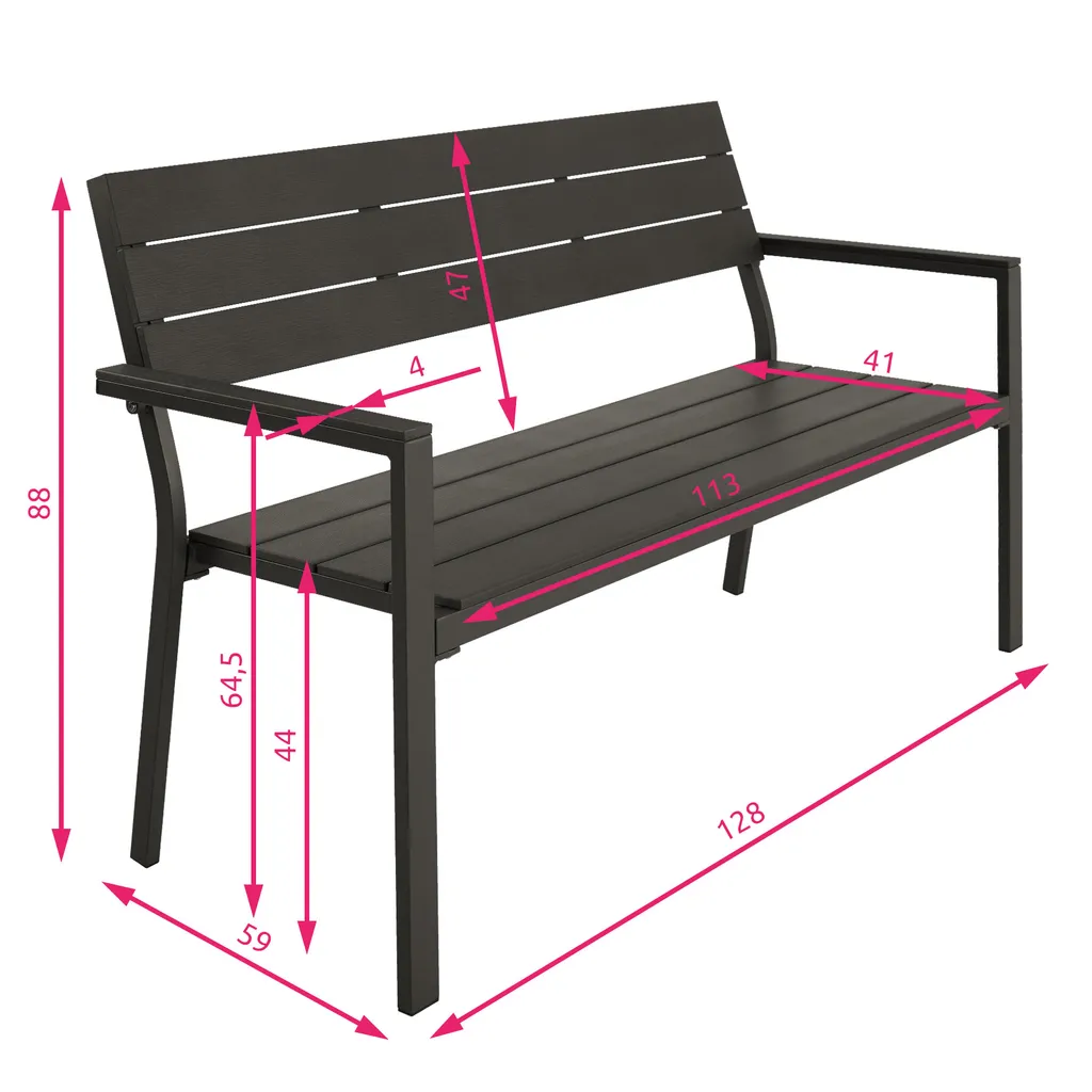 Tectake Gartenbank Line 2-Sitzer Mit Aluminiumrahmen 128x59x88cm - Dunkelgrau 7 Tectake Gartenbank Line 2-Sitzer Mit Aluminiumrahmen 128x59x88cm - Dunkelgrau – Bild 7