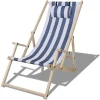Wolketon Gartenliege Klappbar Holz Liegestuhl Mit Armlehnen Und Kopfkissen Abnehmbarem Strandliege Fuer Den Garten, Terrasse Und Balkon 120 Kg Max.(Blau-Weiss-gestreift)