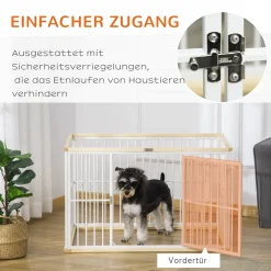 PawHut Welpenauslauf Freigehege Für Hund Hundelaufstall Schutzgitter Mit Tür Stahl Kiefernholz Weiß+Natur 93 X 61 X 59 Cm -Garten- & Gewächshäuser Geschäft a109a25a7a1b563c557cb79a55c20ce8