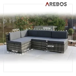 AREBOS Polyrattan Gartenmöbel Gartenlounge, Garnitur Set Sitzgruppe Grau, Aluminium Gestell, Tisch Mit Glasplatte, Inkl. Sitzkissen, 4 Personen -Garten- & Gewächshäuser Geschäft a14c75f1c29de7d56081718142288b5b