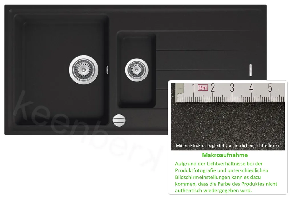 Keenberk Schwarze Granitspüle Victory 100x50 Cm Mit Restebecken - Ab 60er Unterschrank 5 Keenberk Schwarze Granitspüle Victory 100x50 Cm Mit Restebecken - Ab 60er Unterschrank – Bild 5