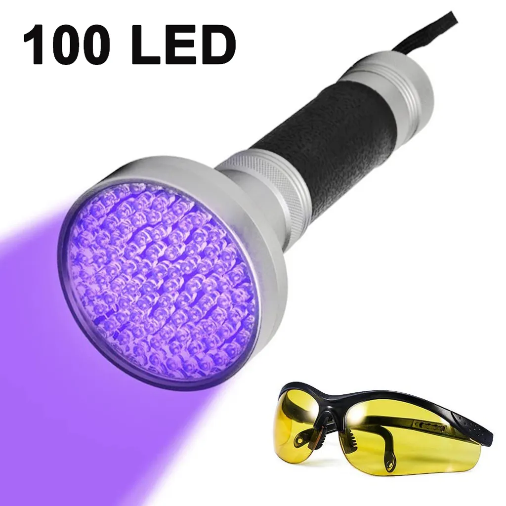 Jormftte 100 LEDs UV Silbergraulicht Taschenlampe Mit UV-Schutzbrille,Ultraviolett Handlampe Heimtierurindetektoren,für Eingetrocknete Urin- Flecken Der Hunde,Katzen Und Nagetiere 1 Jormftte 100 LEDs UV Silbergraulicht Taschenlampe Mit UV-Schutzbrille,Ultraviolett Handlampe Heimtierurindetektoren,für Eingetrocknete Urin- Flecken Der Hunde,Katzen Und Nagetiere