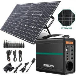 BEAUDENS 150W Tragbare Power Station 166Wh/52000mAh Solar Generator Solargenerator Stromerzeuger Mit 100W Solarpanels Solaranlagen Solarladegerät Solarzelle Solarbox Akku Ladegerät Powerbank Typ-C/USB Für Notstrom/Camping/Wohnmobile/zu Hause/ Reise CPAP Emergency
