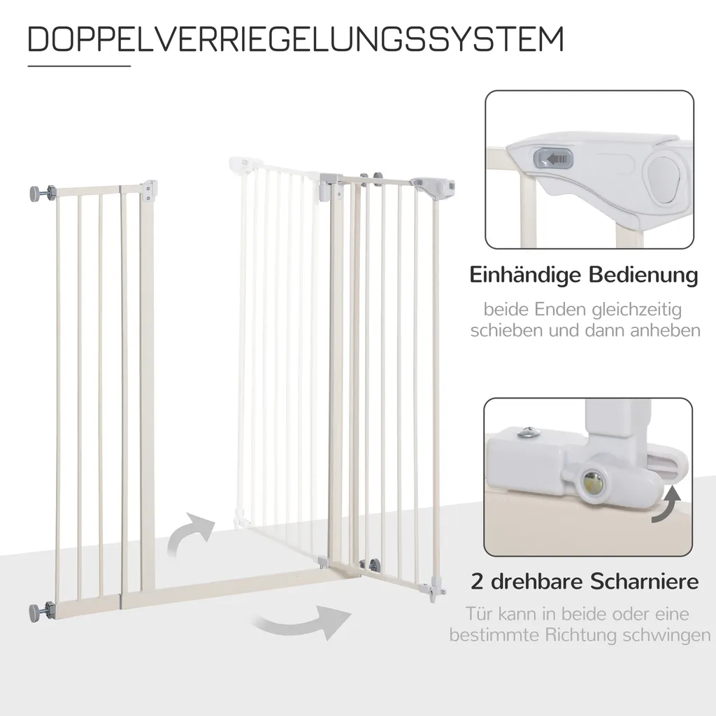 PawHut Treppenschutzgitter Türschutzgitter Ohne Bohren Mit Verlängerung Hundegitter Absperrgitter Mit Doppelter Verschluss Schutzgitter Für Haustier Auto-Close Metall Kunststoff Weiß 97,5 X 104,1 Cm 6 PawHut Treppenschutzgitter Türschutzgitter Ohne Bohren Mit Verlängerung Hundegitter Absperrgitter Mit Doppelter Verschluss Schutzgitter Für Haustier Auto-Close Metall Kunststoff Weiß 97,5 X 104,1 Cm – Bild 6