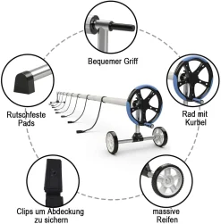 COSTWAY Aufrollvorrichtung 1,3-5,5m Pool Aufroller Fahrbar Aufrollsystem Inkl. Befestigungsbänder Poolabdeckung Aufroller Edelstahl Solarfolie Stange -Garten- & Gewächshäuser Geschäft a19be6d430a944d56612e08834431bc7