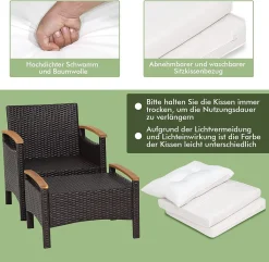 COSTWAY 5tlg. Rattan Möbelset 2 Gartensessel Mit Fußstütze & Beistelltisch Akazienholzplatte & Kissen, Gartenliege Rattanliege Für Garten, Pool, Hinterhof 9 COSTWAY 5tlg. Rattan Möbelset 2 Gartensessel Mit Fußstütze & Beistelltisch Akazienholzplatte & Kissen, Gartenliege Rattanliege Für Garten, Pool, Hinterhof -Garten- & Gewächshäuser Geschäft a1f99350d8cef133a37d7aca5d2b6c05