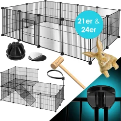 KESSER® Freigehege Gittergehege Für Kaninchen Aus Metallgitter XXL Inkl. Tür Kleintiergehege Meerschweinchen Gehege Freilauf, Kleintierkäfig Laufgitter Hasenstall Für Innen - Draußen , Farbe:Schwarz, Größe:Einzeln