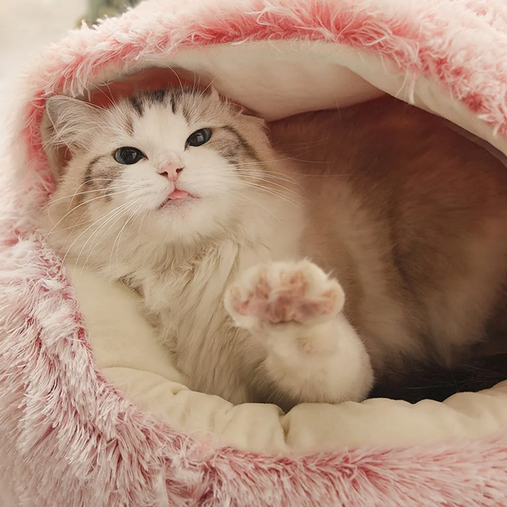 Jefety Hundebett Katzenbett Flauschige Langer Plüsch Warmer Schlafsack Rundes Haustierbett Rosa M 4 Jefety Hundebett Katzenbett Flauschige Langer Plüsch Warmer Schlafsack Rundes Haustierbett Rosa M – Bild 4