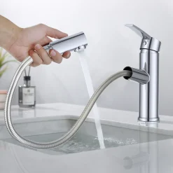 Waschtischarmatur Homelody Mischbatterie Wasserhahn Bad Ausziehbarer Waschbecken Armatur Mit Herausziehbarer, Einhebelmischer Chrom