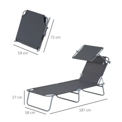 Outsunny Sonnenliege Gartenliege Wellnessliege Strandliege Klappbar Mit Sonnenschutz Grau 187 X 58 X 36 Cm -Garten- & Gewächshäuser Geschäft a23e0e1df19428cbe2ec88d154a9a214