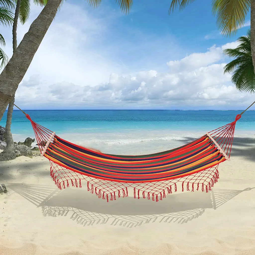 Outsunny Stabhängematte Hängematte Wetterfest UV-beständig 2 X 1 M Bis 120 Kg Baumwoll-Polyester-Mischung Bunt 7 Outsunny Stabhängematte Hängematte Wetterfest UV-beständig 2 X 1 M Bis 120 Kg Baumwoll-Polyester-Mischung Bunt – Bild 7