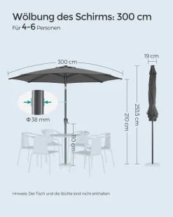SONGMICS Sonnenschirm 300 Cm Mit LED-Solar-Beleuchtung, 32 LED-Lämpchen, UV-Schutz UPF 50+, Beidseitig Um 30° Knickbar, Ohne Ständer, Grau GPU33GY 13 SONGMICS Sonnenschirm 300 Cm Mit LED-Solar-Beleuchtung, 32 LED-Lämpchen, UV-Schutz UPF 50+, Beidseitig Um 30° Knickbar, Ohne Ständer, Grau GPU33GY -Garten- & Gewächshäuser Geschäft a2bfab146e49e8cc44a73fefa2de6735