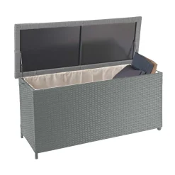 Mendler Poly-Rattan Kissenbox HWC-D88, Gartentruhe Auflagenbox Truhe Premium Grau, 63x135x52cm 320l