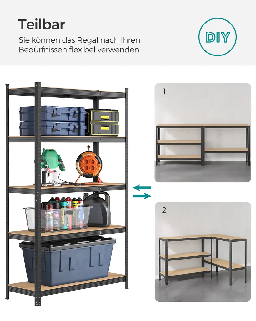 SONGMICS Schwerlastregal, Stahl, Regal, Kein Werkzeug Erforderlich, Lagerregal, Für Garage, Keller, Lagerraum, Werkzeug, Fitnessgerät, Bis 875 Kg Belastbar, 60 X 120 X 200 Cm, Grau GLR060G01 3 SONGMICS Schwerlastregal, Stahl, Regal, Kein Werkzeug Erforderlich, Lagerregal, Für Garage, Keller, Lagerraum, Werkzeug, Fitnessgerät, Bis 875 Kg Belastbar, 60 X 120 X 200 Cm, Grau GLR060G01 – Bild 3