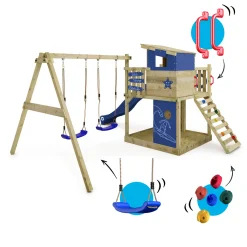 WICKEY Spielturm Klettergerüst Smart Camp Mit Schaukel & Rutsche, Baumhaus Mit Sandkasten, Kletterleiter & Spiel-Zubehör - Blau -Garten- & Gewächshäuser Geschäft a3782efa8d27cb47cd94ee435d397ce0
