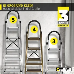 Craftfull Stehleiter CF-134A Champagner Edition Klappleiter 3 Stufen, Gummierte Standfüße, Alu Leiter Aluminiumleiter Aluleiter Mehrzweckleiter Multifunktionsleiter Haushaltsleiter Leiter -Garten- & Gewächshäuser Geschäft a3af68ab18b031c31db92a650b975858