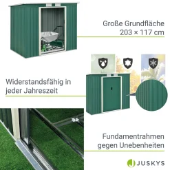 Juskys Metall Gerätehaus M Mit Pultdach, Schiebetür & Fundament - 4m³ - 213×130×173 Cm - Grün - Geräteschuppen Gartenhaus Garten Schuppen -Garten- & Gewächshäuser Geschäft a42be5f7f8d4d0ac88488b15351365b1