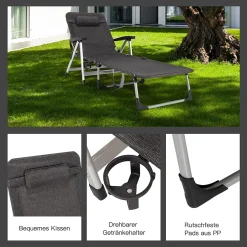 COSTWAY Sonnenliege Klappbar, Liegestuhl Mit 7 Einstellbaren Rücklehnpositionen, Gartenstuhl Relaxliege Mit Tassenhalter, Für Die Terrasse, Garten Und Am Pool (Grau) 9 COSTWAY Sonnenliege Klappbar, Liegestuhl Mit 7 Einstellbaren Rücklehnpositionen, Gartenstuhl Relaxliege Mit Tassenhalter, Für Die Terrasse, Garten Und Am Pool (Grau) -Garten- & Gewächshäuser Geschäft a433ea77bc40c523490af9c06c87863c