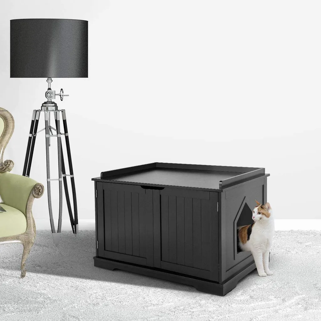 COSTWAY Katzenhaus Katzenhöhle mit Bett, Geschlossene Katzentoilette Mit Eingang, Haustierbox Haustierkiste Aus Holzstruktur, Großes Katzenklo Katzenschrank Für Katzen Hunde Haustier (Schwarz) 2 COSTWAY Katzenhaus Katzenhöhle mit Bett, Geschlossene Katzentoilette Mit Eingang, Haustierbox Haustierkiste Aus Holzstruktur, Großes Katzenklo Katzenschrank Für Katzen Hunde Haustier (Schwarz) – Bild 2