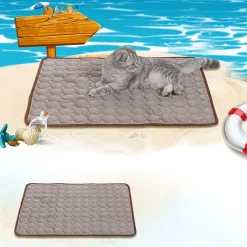 YisibaihTao 70 X 55 Cm Haustier Kühlmatte, Hund Katze Sommerbet, Waschbares Rutschfeste Eisunterlage Für Haustier Sofa, Auto, Braun