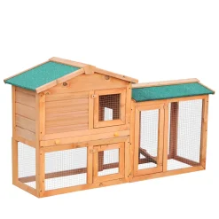 PawHut Kleintierstall Zwergkaninchenstall Meerschweinchenstall Outdoor Freilaufgehege Winterfest Mit Freigehege Massivholz Natur 145 X 45 X 85 Cm -Garten- & Gewächshäuser Geschäft a4b202e3049f489aef12985174da1261