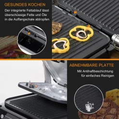 HOMCOM Kontaktgrill 95° Aufklappbar Optigrill Intelligente Zeitkontrolle Multi-Funktionen 2100 W Tischgrill 8 Modi 220-240V/50Hz Alu+Stahl Silber+Schwarz 38 X 33 X 20 Cm 14 HOMCOM Kontaktgrill 95° Aufklappbar Optigrill Intelligente Zeitkontrolle Multi-Funktionen 2100 W Tischgrill 8 Modi 220-240V/50Hz Alu+Stahl Silber+Schwarz 38 X 33 X 20 Cm -Garten- & Gewächshäuser Geschäft a4d48be3a0fb342e880592dae6955e0f