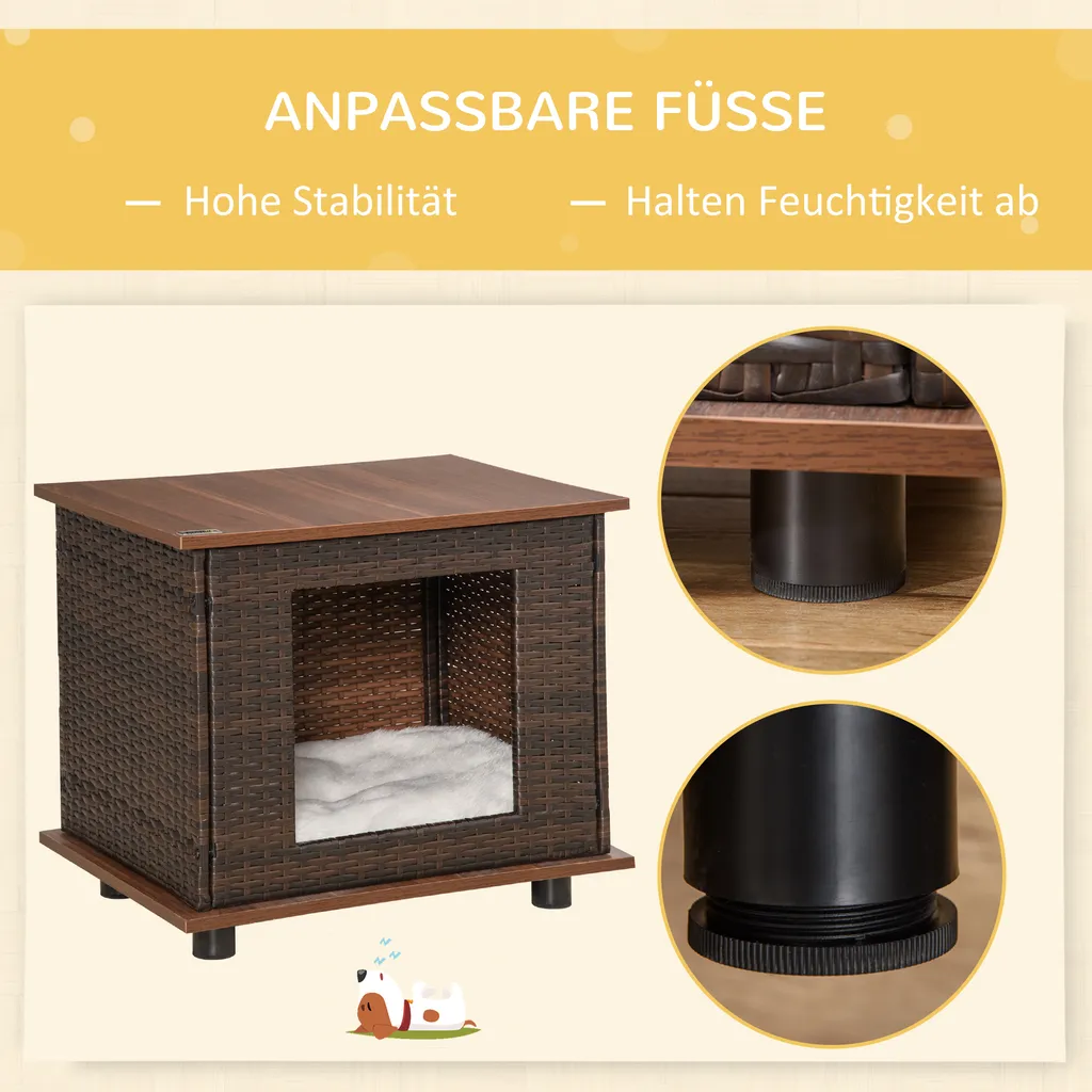 PawHut Rattan Hundehütte Hundehaus Mit Kissen Hundehöhle Hundematratze Haustierbett Für Drinnen Und Draußen Spanplatte Braun 60 X 44 X 51,5 Cm 5 PawHut Rattan Hundehütte Hundehaus Mit Kissen Hundehöhle Hundematratze Haustierbett Für Drinnen Und Draußen Spanplatte Braun 60 X 44 X 51,5 Cm – Bild 5