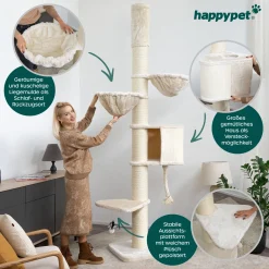 HAPPYPET Kratzbaum XXL Deckenhoch Mit Großer Höhle | 250-275 Cm | Extra Stabiler Deckenspanner | 18 Cm Sisalstämme | Liegemulden Bis 15 Kg | E E1 Holzplatten | Main Coon -Garten- & Gewächshäuser Geschäft a4f97a0145090ef6c8bd0ab5a6cecca6