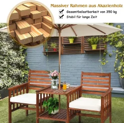 COSTWAY Gartenbank Holz Mit Doppelsitz Und Beistelltisch, Holzbank Bis 350kg Sitzbank Inkl. Kissen & Schirmloch, Terrassenbank Für Balkon, Garten, Veranda 10 COSTWAY Gartenbank Holz Mit Doppelsitz Und Beistelltisch, Holzbank Bis 350kg Sitzbank Inkl. Kissen & Schirmloch, Terrassenbank Für Balkon, Garten, Veranda -Garten- & Gewächshäuser Geschäft a4fb3f6fa1183a31ddf7e0d62097093a