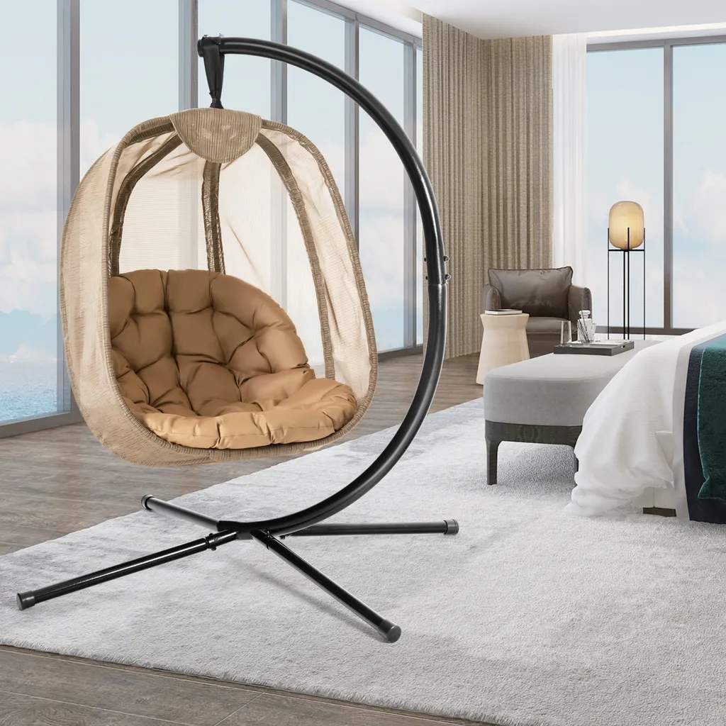 COSTWAY Hängesessel Mit Gestell & Sitzkissen, Hängestuhlgestell Mit Hängestuhl, Hängekorb Gestell Aus Stahl Bis 110kg Belastbar, Hängesesselgestell Für Terrasse Balkon, X-förmige Basis 1 COSTWAY Hängesessel Mit Gestell & Sitzkissen, Hängestuhlgestell Mit Hängestuhl, Hängekorb Gestell Aus Stahl Bis 110kg Belastbar, Hängesesselgestell Für Terrasse Balkon, X-förmige Basis