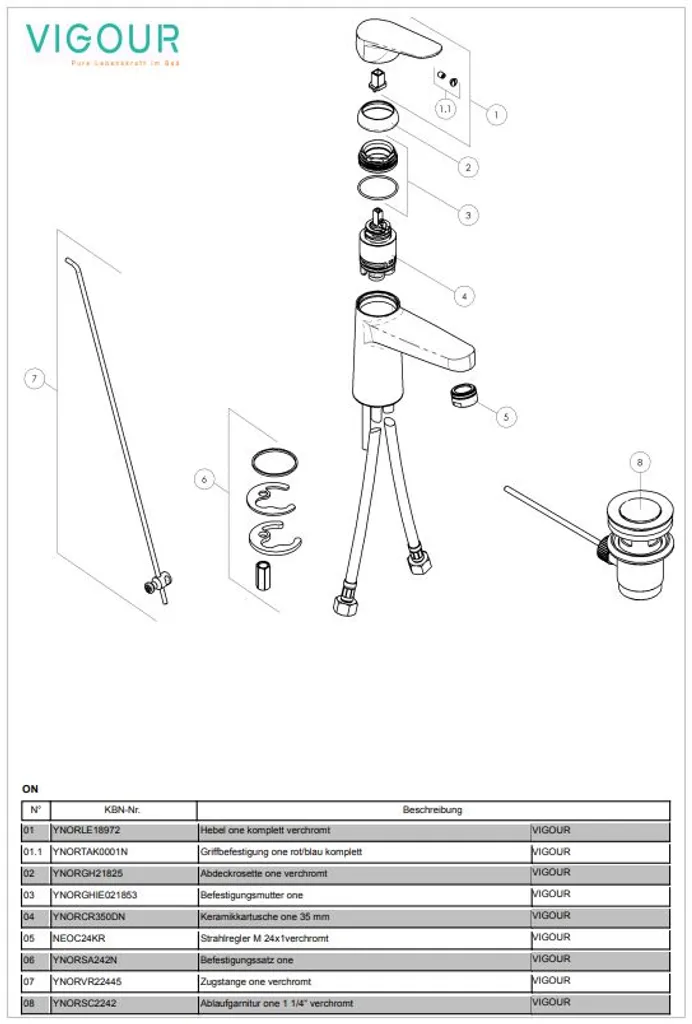 VIGOUR One Waschtischbatterie Mit Ablaufgarnitur, Verchromt 5 VIGOUR One Waschtischbatterie Mit Ablaufgarnitur, Verchromt – Bild 5